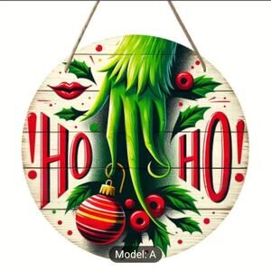 Ho Ho Holiday wood Sign, Grinch hand with Ornaments